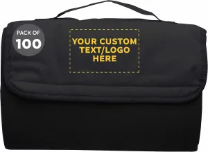 DISCOUNT PROMOS Custom Roll Up Picnic Blankets Set of 100, Personalized Bulk Pack - Great Outdoor Blanket for Camping, Picnic, Beach, Sports, Outdoor Activities - Black