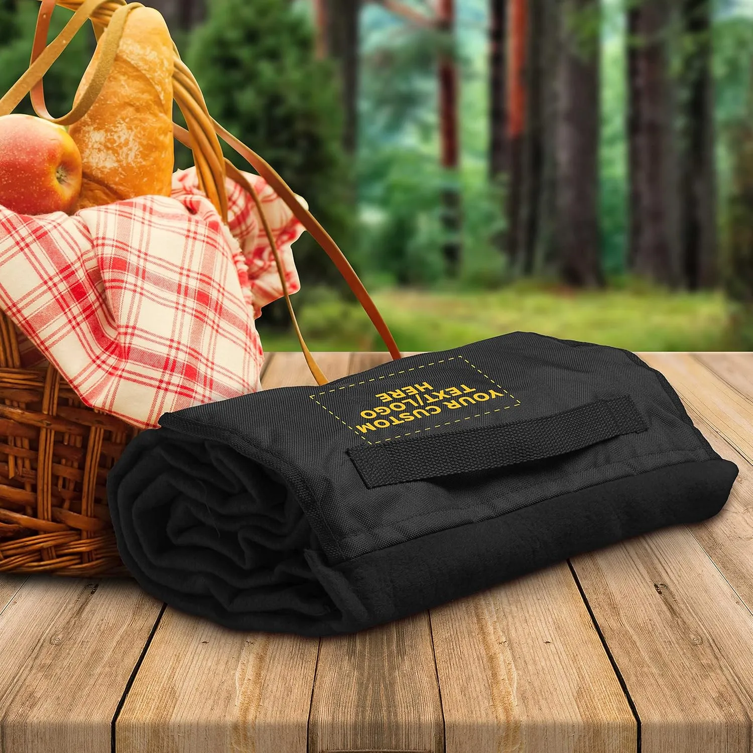 DISCOUNT PROMOS Custom Roll Up Picnic Blankets Set of 100, Personalized Bulk Pack - Great Outdoor Blanket for Camping, Picnic, Beach, Sports, Outdoor Activities - Black