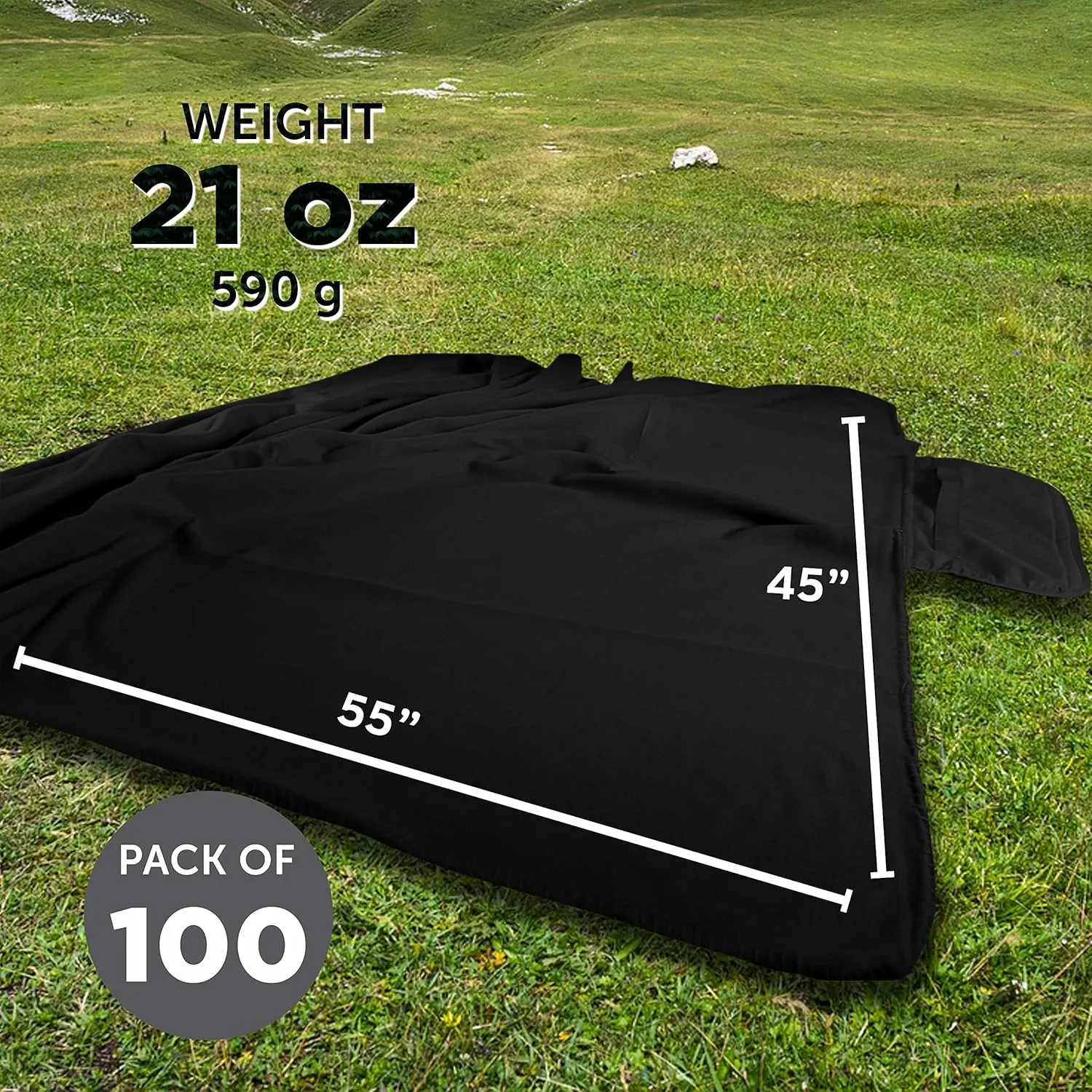 DISCOUNT PROMOS Custom Roll Up Picnic Blankets Set of 100, Personalized Bulk Pack - Great Outdoor Blanket for Camping, Picnic, Beach, Sports, Outdoor Activities - Black