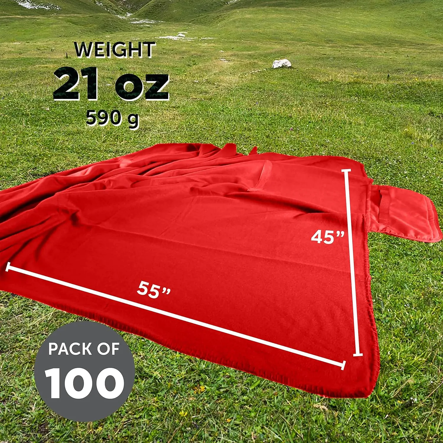 DISCOUNT PROMOS Custom Roll Up Picnic Blankets Set of 100, Personalized Bulk Pack - Great Outdoor Blanket for Camping, Picnic, Beach, Sports, Outdoor Activities - Red