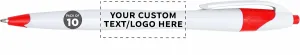 DISCOUNT PROMOS Custom Slim Curvy Ballpoint Pens Set of 10, Personalized Bulk Pack - Black Ink, Retractable, Great for Office, School, Tradeshows - Red