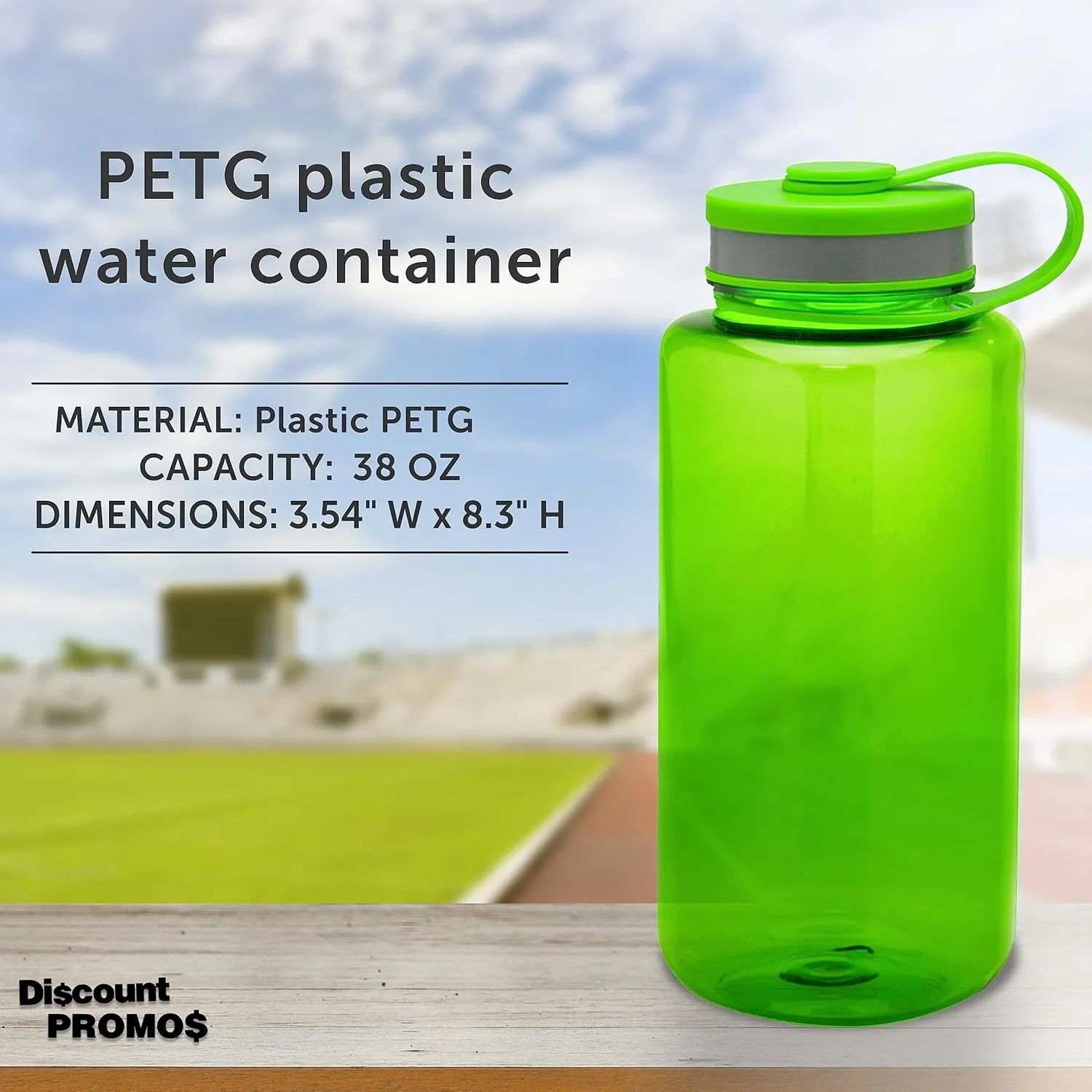 DISCOUNT PROMOS Plastic Sports Water Bottles with Flip Lid 38 oz. Set of 10, Bulk Pack - Great for Gym, Hiking, Cycling, Camping, Backpacking, School - Lime Green