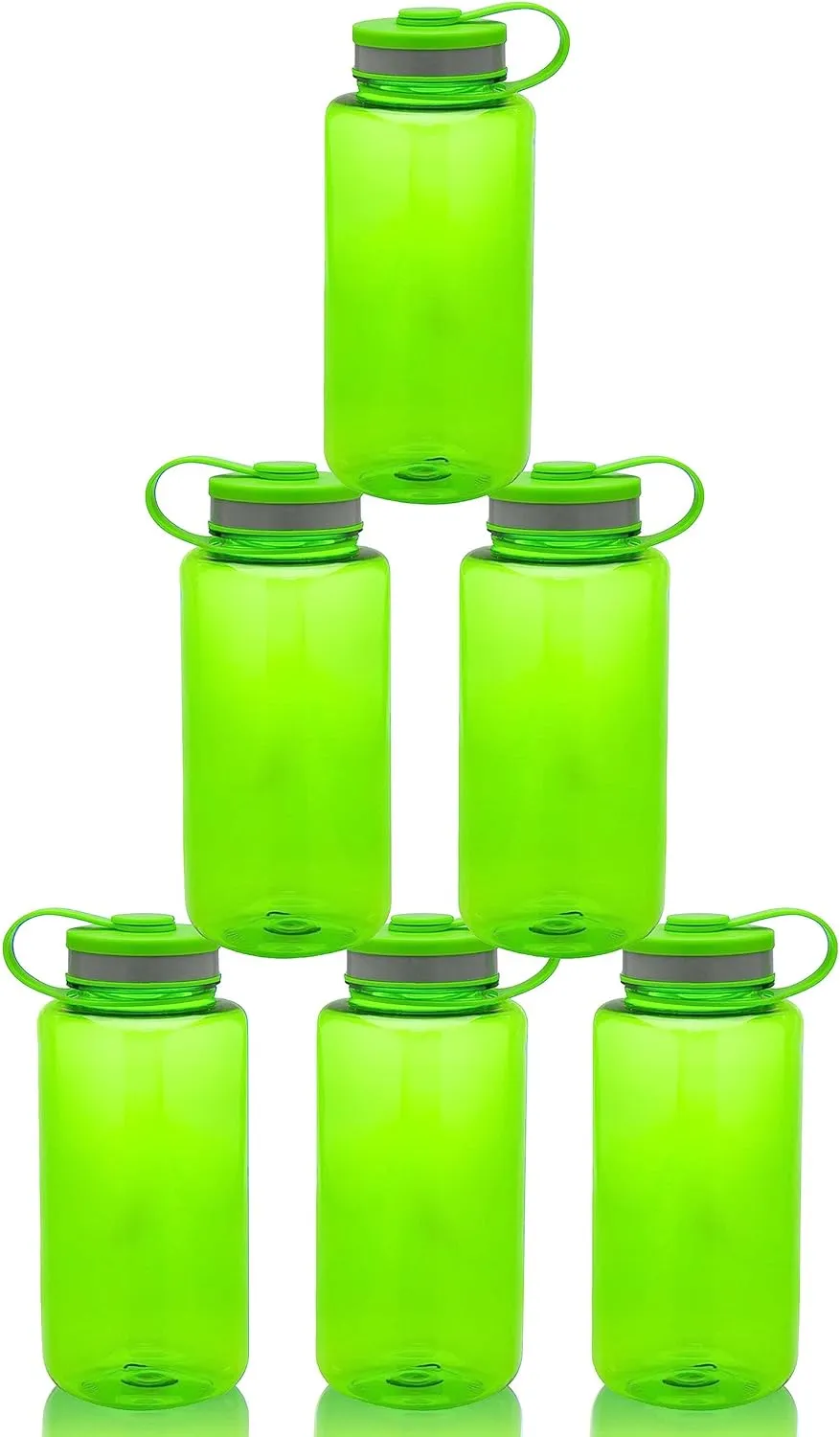 DISCOUNT PROMOS Plastic Sports Water Bottles with Flip Lid 38 oz. Set of 10, Bulk Pack - Great for Gym, Hiking, Cycling, Camping, Backpacking, School - Lime Green