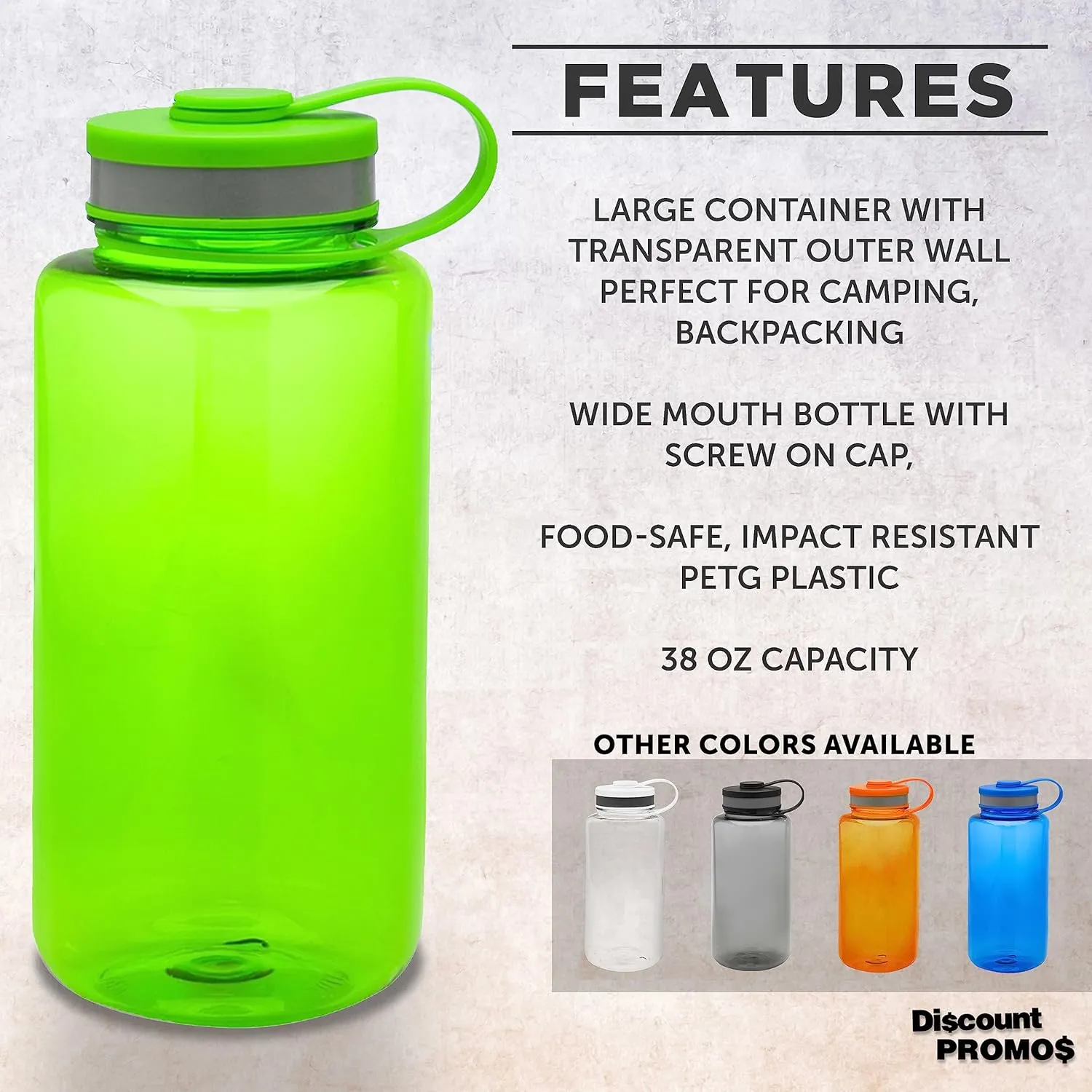 DISCOUNT PROMOS Plastic Sports Water Bottles with Flip Lid 38 oz. Set of 10, Bulk Pack - Great for Gym, Hiking, Cycling, Camping, Backpacking, School - Lime Green