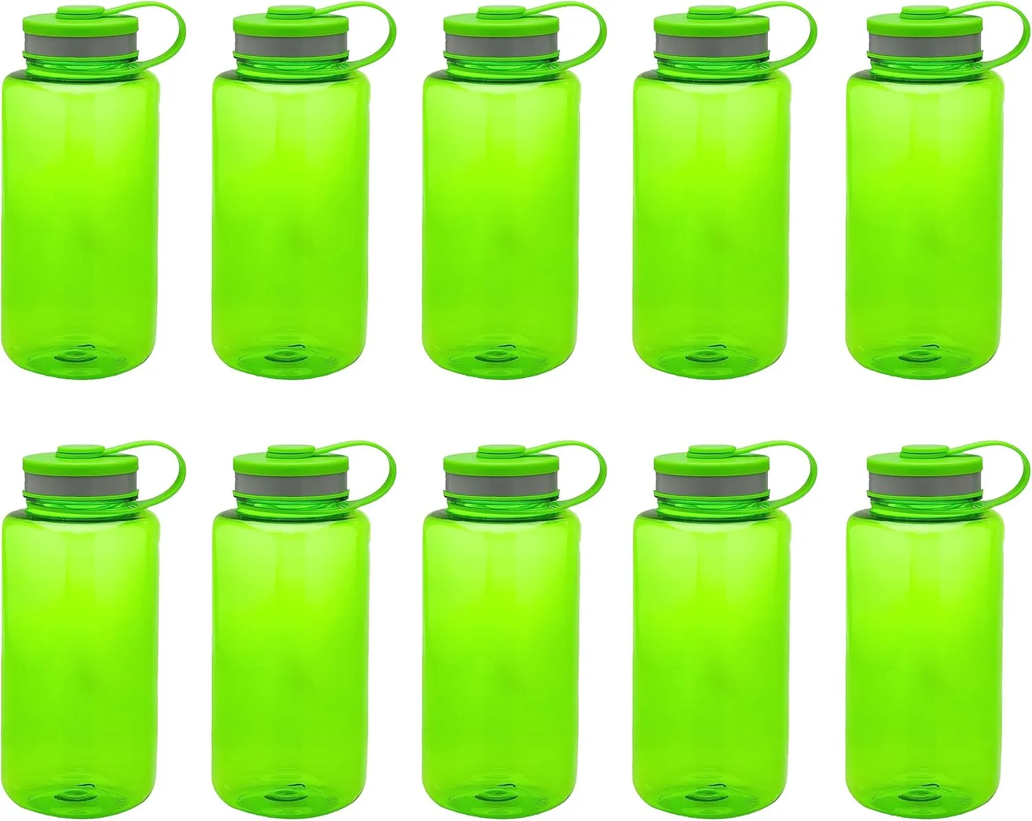 DISCOUNT PROMOS Plastic Sports Water Bottles with Flip Lid 38 oz. Set of 10, Bulk Pack - Great for Gym, Hiking, Cycling, Camping, Backpacking, School - Lime Green