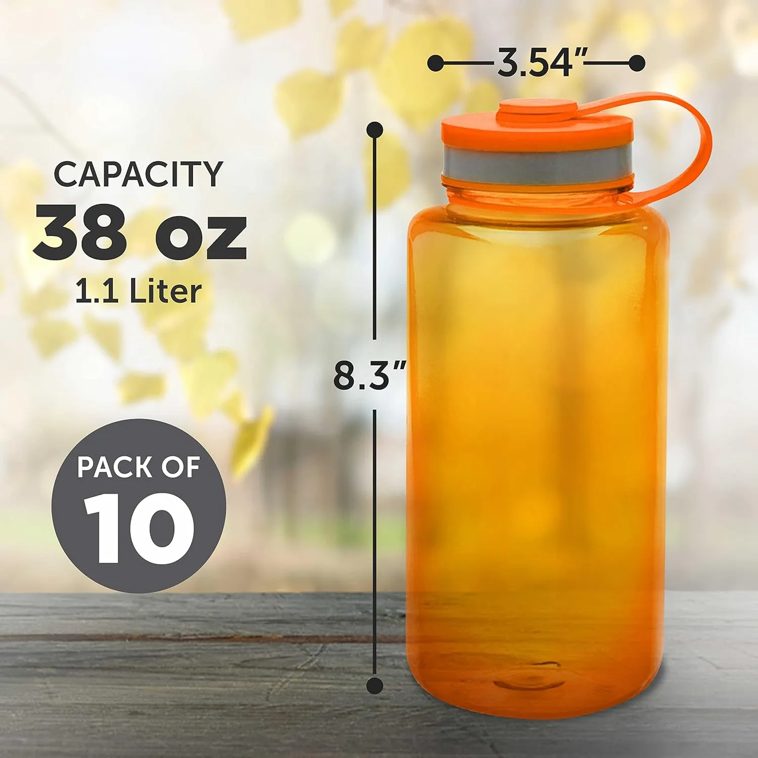 DISCOUNT PROMOS Plastic Sports Water Bottles with Flip Lid 38 oz. Set of 10, Bulk Pack - Great for Gym, Hiking, Cycling, Camping, Backpacking, School - Orange