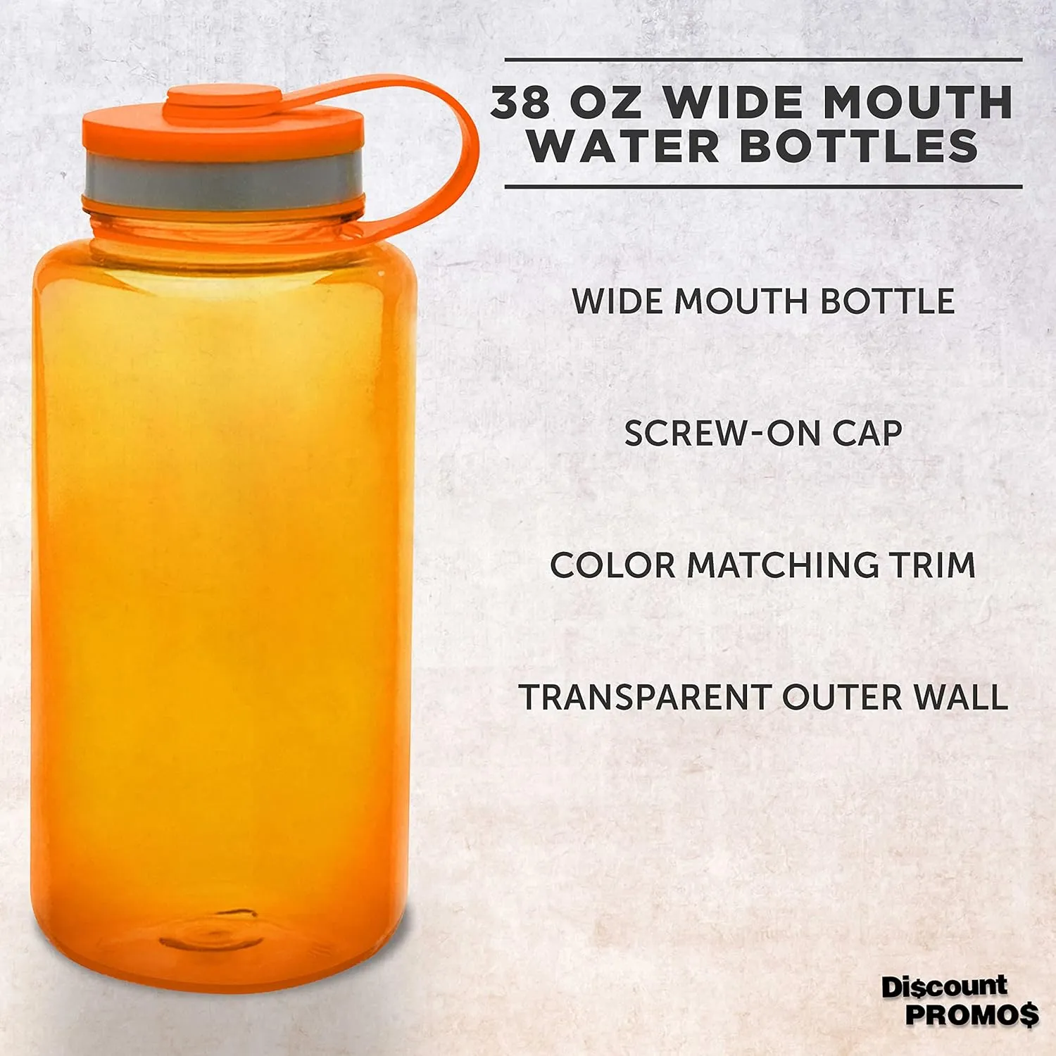 DISCOUNT PROMOS Plastic Sports Water Bottles with Flip Lid 38 oz. Set of 10, Bulk Pack - Great for Gym, Hiking, Cycling, Camping, Backpacking, School - Orange