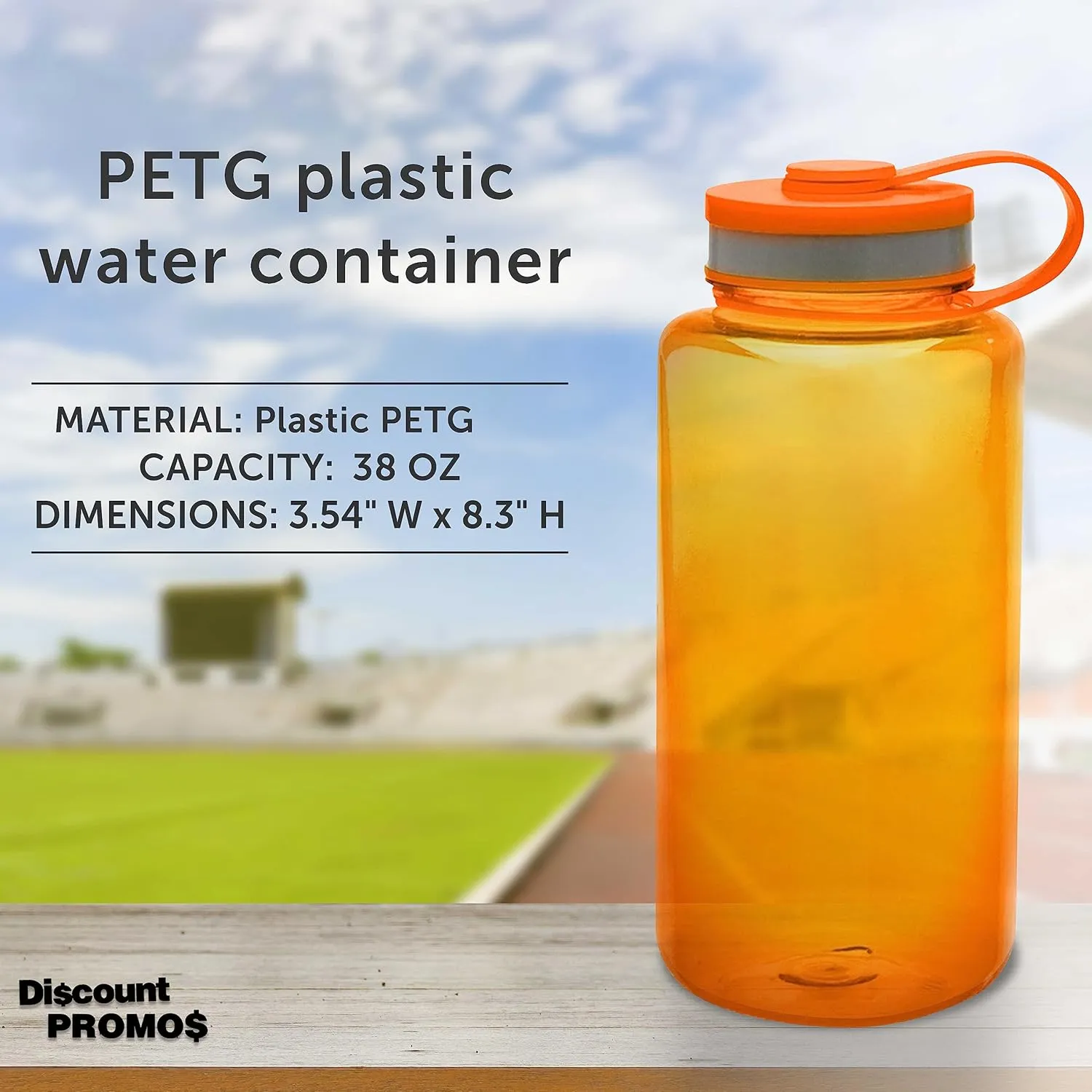 DISCOUNT PROMOS Plastic Sports Water Bottles with Flip Lid 38 oz. Set of 10, Bulk Pack - Great for Gym, Hiking, Cycling, Camping, Backpacking, School - Orange
