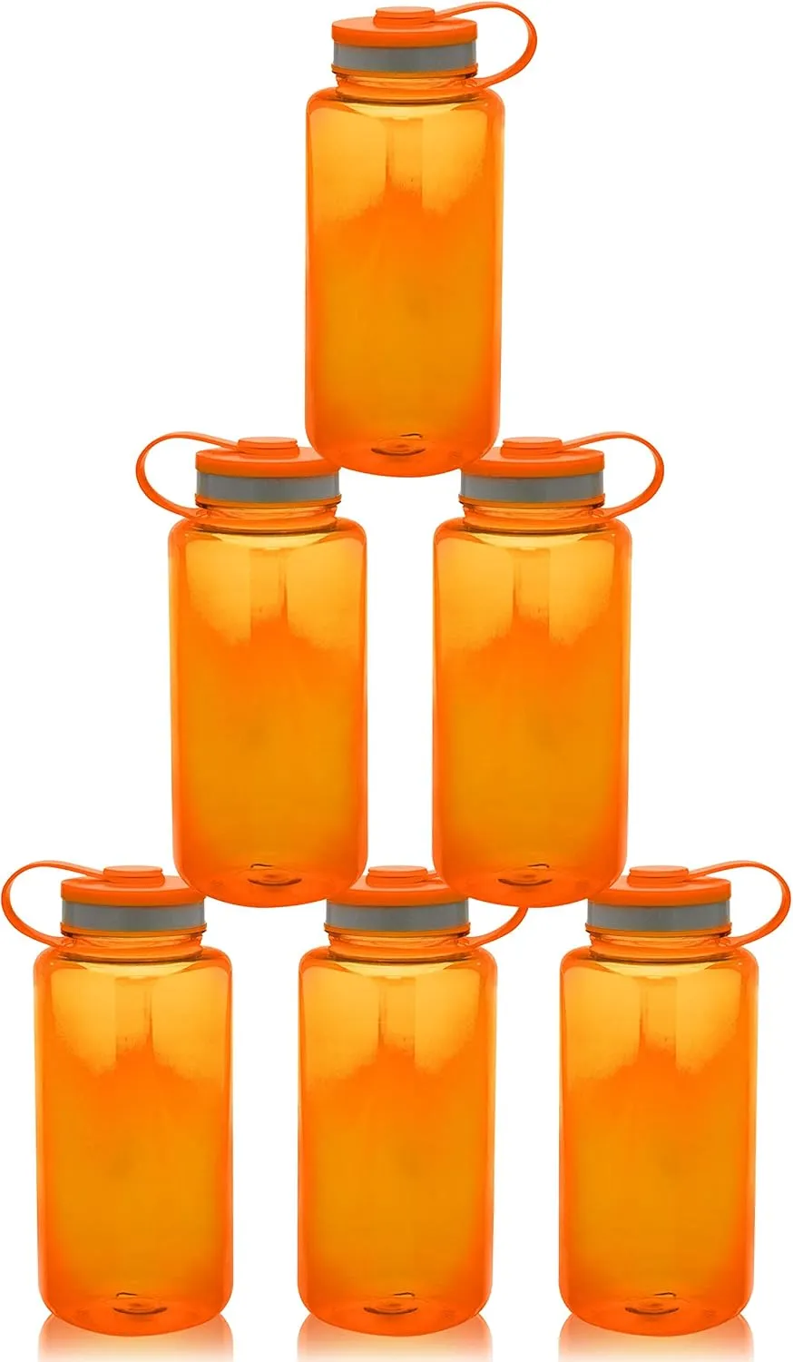 DISCOUNT PROMOS Plastic Sports Water Bottles with Flip Lid 38 oz. Set of 10, Bulk Pack - Great for Gym, Hiking, Cycling, Camping, Backpacking, School - Orange