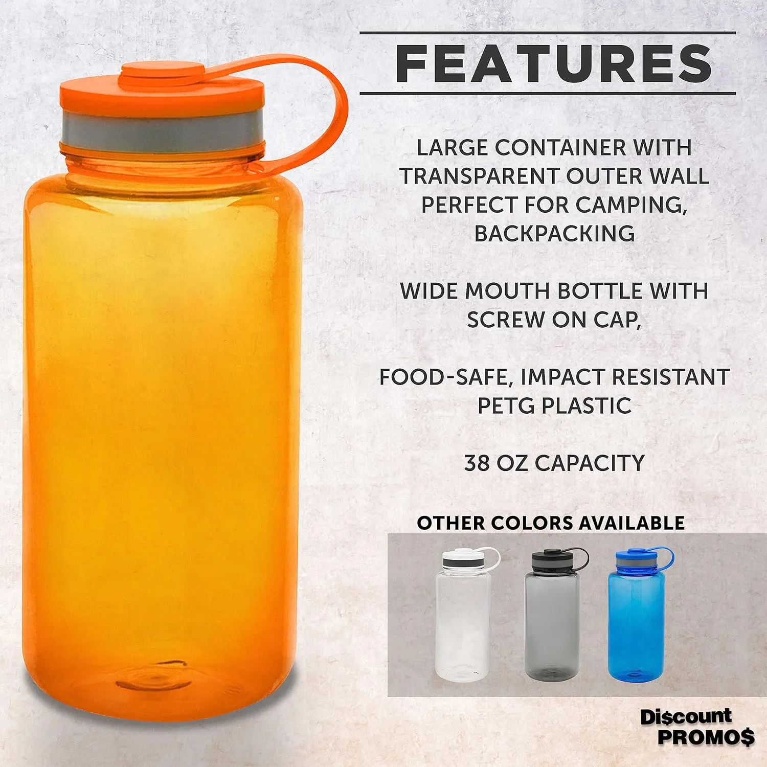 DISCOUNT PROMOS Plastic Sports Water Bottles with Flip Lid 38 oz. Set of 10, Bulk Pack - Great for Gym, Hiking, Cycling, Camping, Backpacking, School - Orange