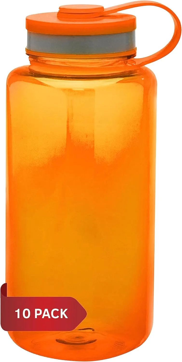 DISCOUNT PROMOS Plastic Sports Water Bottles with Flip Lid 38 oz. Set of 10, Bulk Pack - Great for Gym, Hiking, Cycling, Camping, Backpacking, School - Orange