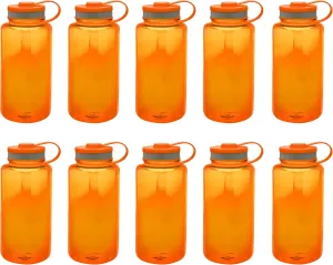 DISCOUNT PROMOS Plastic Sports Water Bottles with Flip Lid 38 oz. Set of 10, Bulk Pack - Great for Gym, Hiking, Cycling, Camping, Backpacking, School - Orange