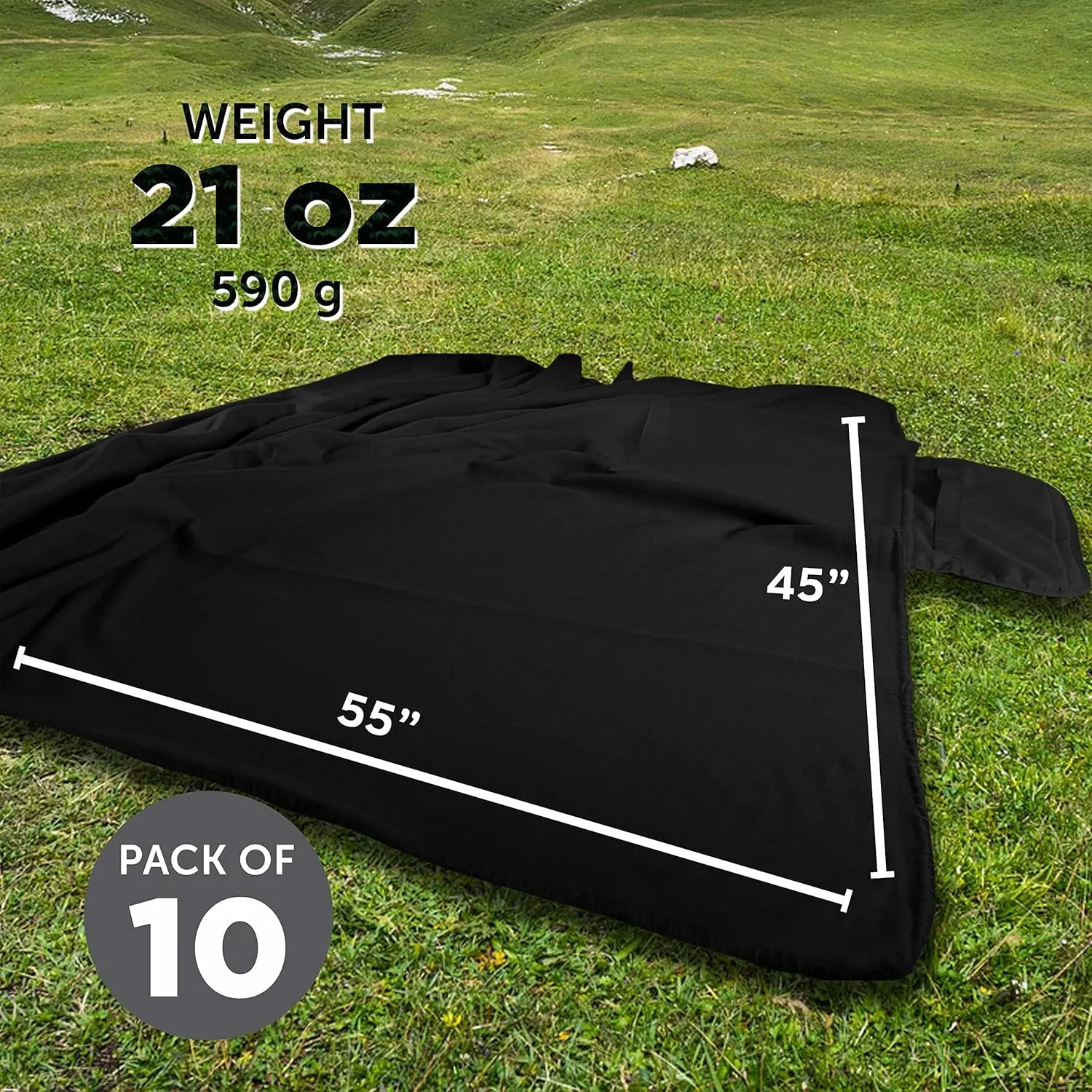 DISCOUNT PROMOS Roll Up Picnic Blankets Set of 10, Bulk Pack - Great Outdoor Blanket for Camping, Picnic, Beach, Sports, Outdoor Activities - Black