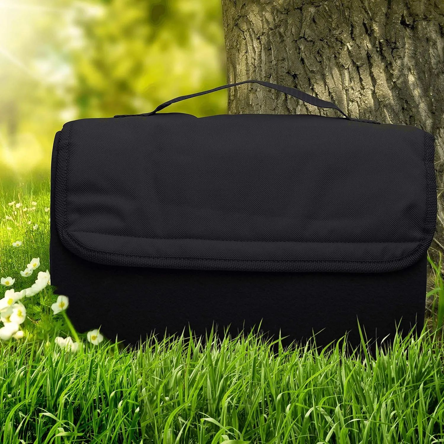 DISCOUNT PROMOS Roll Up Picnic Blankets Set of 10, Bulk Pack - Great Outdoor Blanket for Camping, Picnic, Beach, Sports, Outdoor Activities - Black