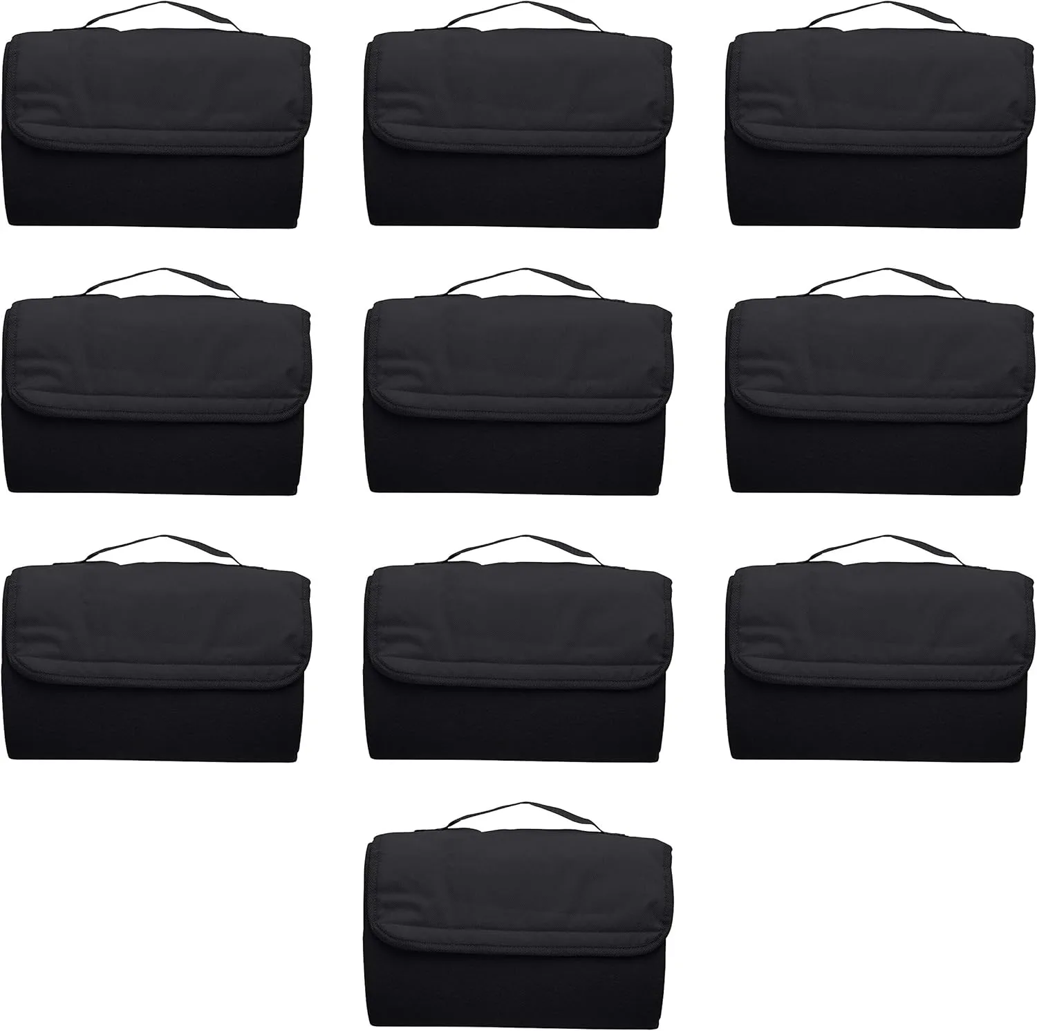 DISCOUNT PROMOS Roll Up Picnic Blankets Set of 10, Bulk Pack - Great Outdoor Blanket for Camping, Picnic, Beach, Sports, Outdoor Activities - Black