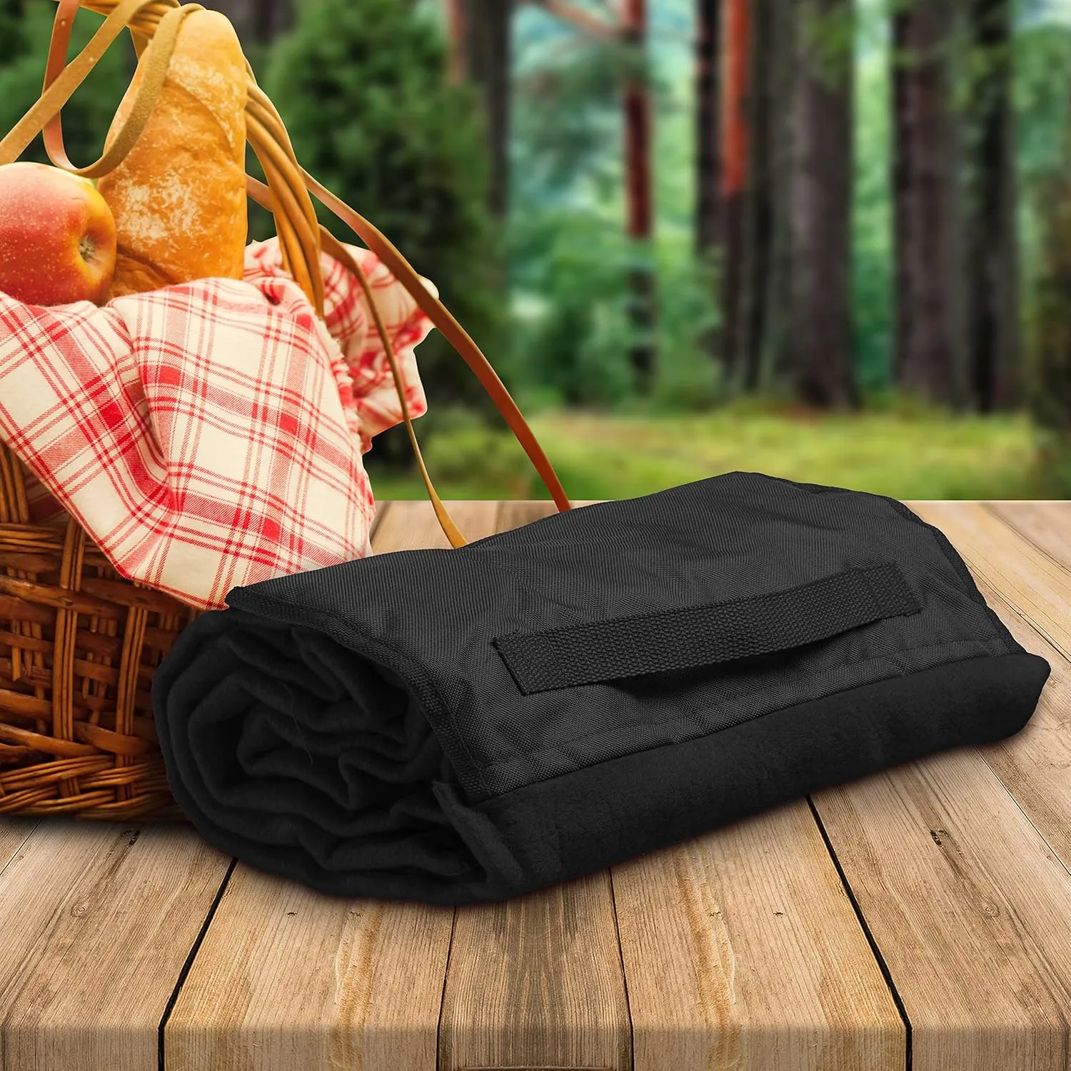 DISCOUNT PROMOS Roll Up Picnic Blankets Set of 10, Bulk Pack - Great Outdoor Blanket for Camping, Picnic, Beach, Sports, Outdoor Activities - Black