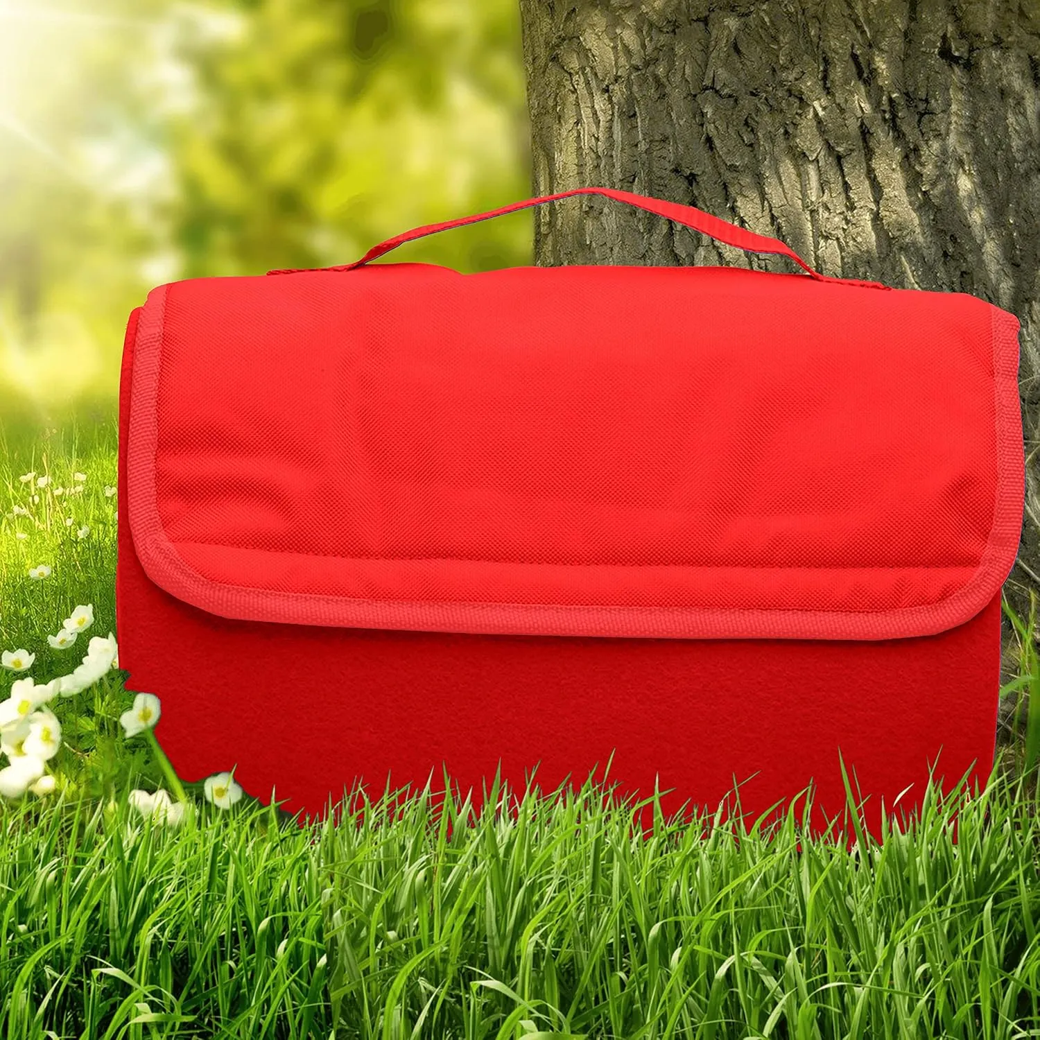 DISCOUNT PROMOS Roll Up Picnic Blankets Set of 10, Bulk Pack - Great Outdoor Blanket for Camping, Picnic, Beach, Sports, Outdoor Activities - Red