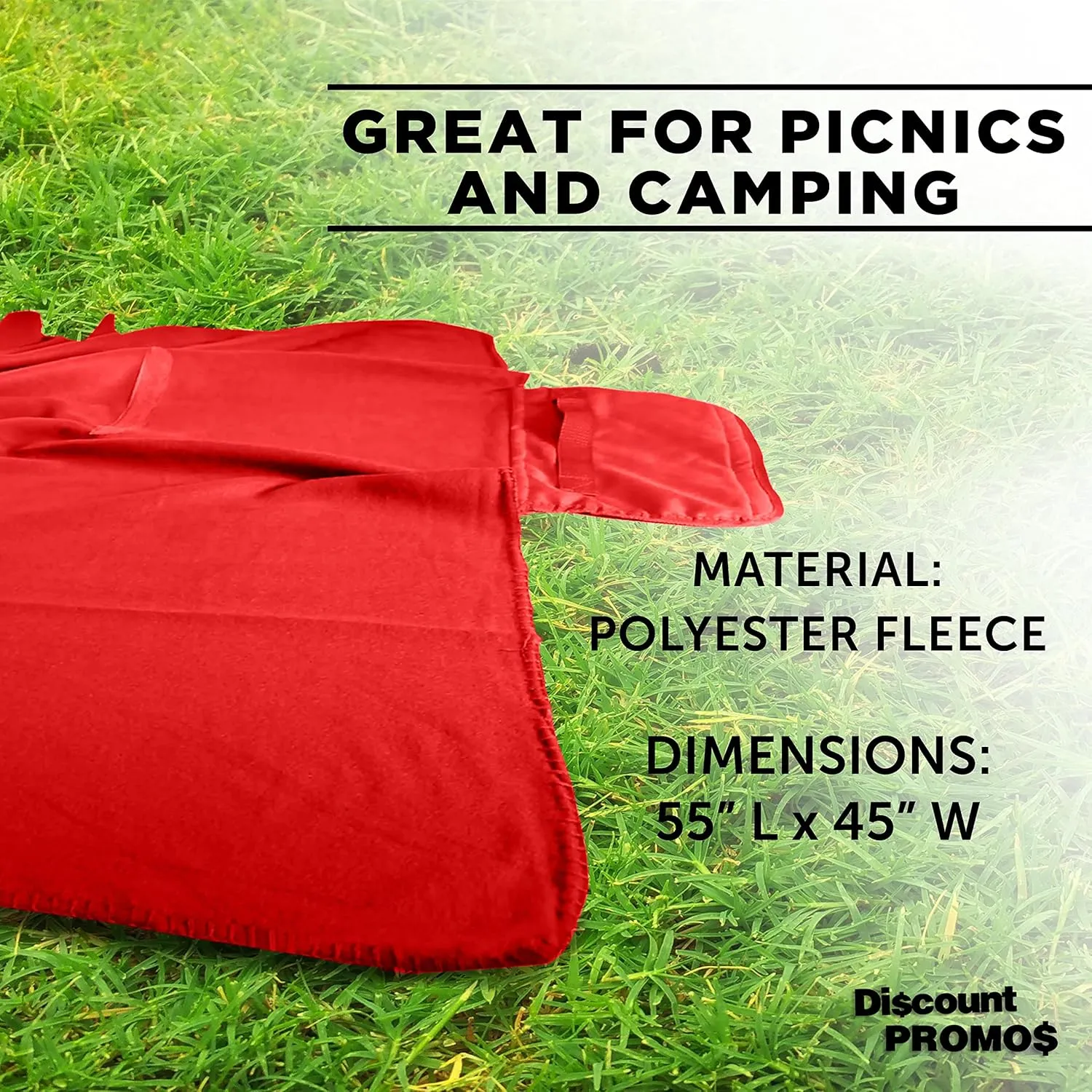 DISCOUNT PROMOS Roll Up Picnic Blankets Set of 10, Bulk Pack - Great Outdoor Blanket for Camping, Picnic, Beach, Sports, Outdoor Activities - Red