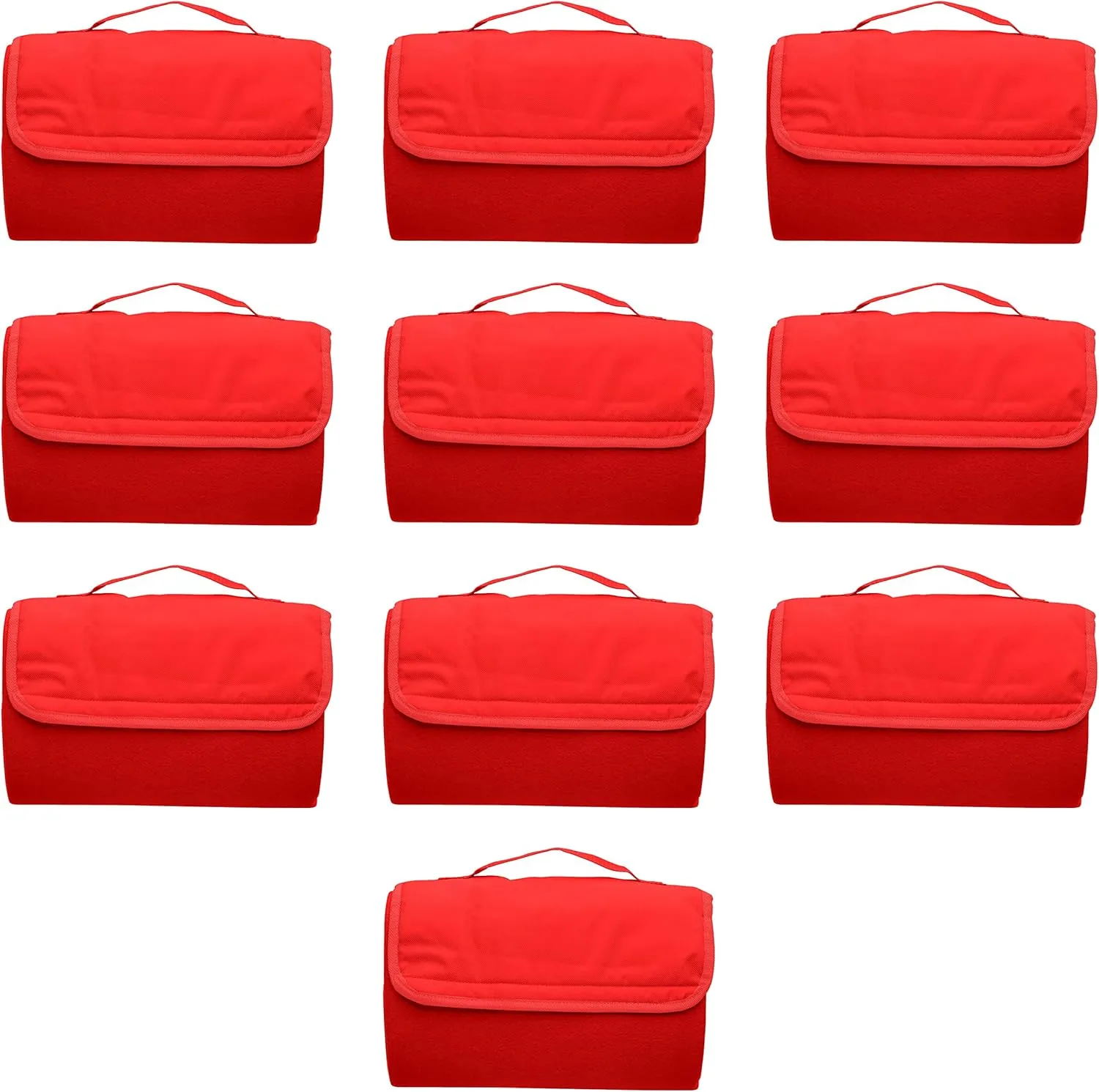 DISCOUNT PROMOS Roll Up Picnic Blankets Set of 10, Bulk Pack - Great Outdoor Blanket for Camping, Picnic, Beach, Sports, Outdoor Activities - Red
