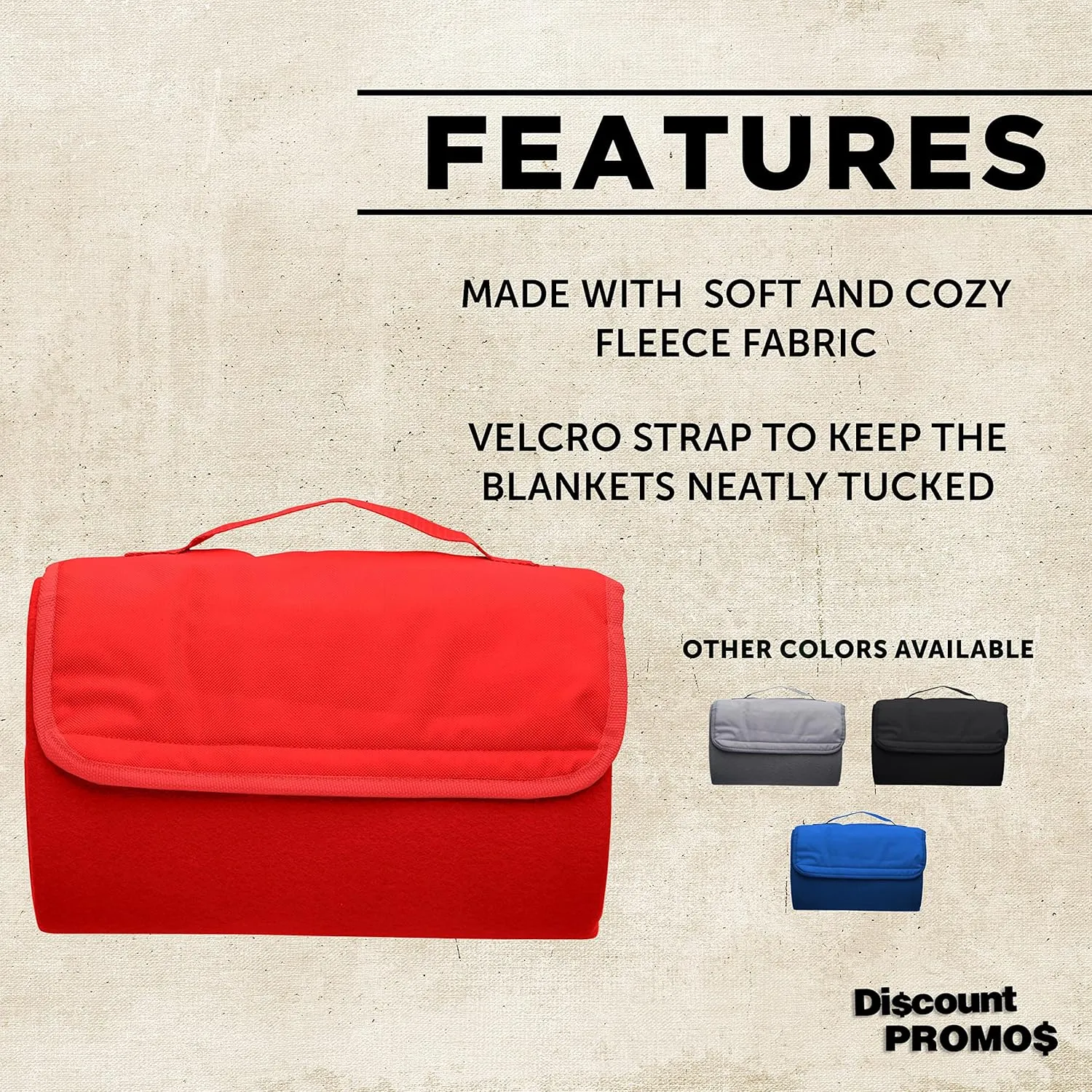 DISCOUNT PROMOS Roll Up Picnic Blankets Set of 10, Bulk Pack - Great Outdoor Blanket for Camping, Picnic, Beach, Sports, Outdoor Activities - Red