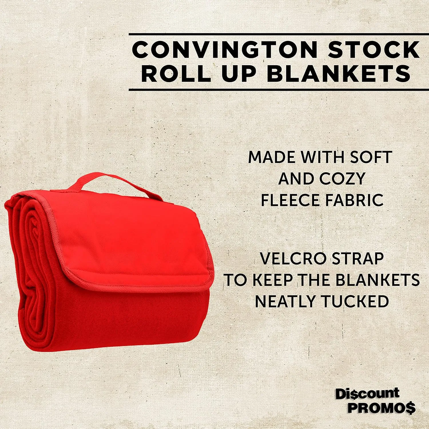 DISCOUNT PROMOS Roll Up Picnic Blankets Set of 10, Bulk Pack - Great Outdoor Blanket for Camping, Picnic, Beach, Sports, Outdoor Activities - Red