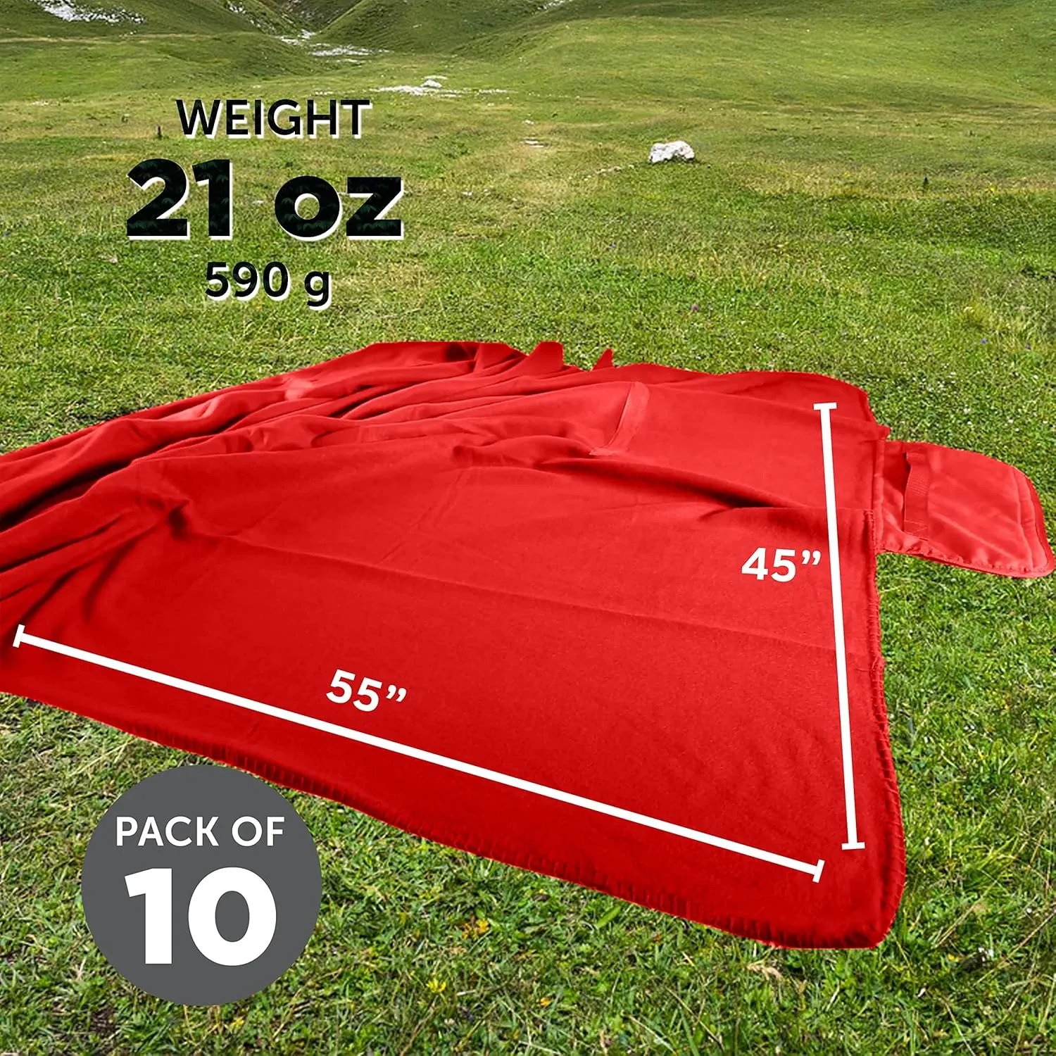DISCOUNT PROMOS Roll Up Picnic Blankets Set of 10, Bulk Pack - Great Outdoor Blanket for Camping, Picnic, Beach, Sports, Outdoor Activities - Red