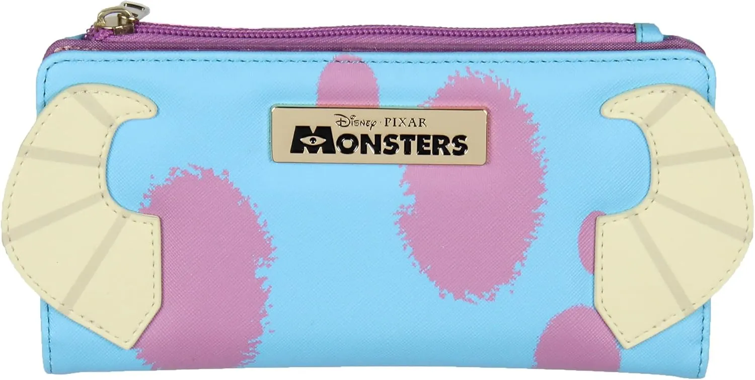 Disney Monsters Inc. Sulley 3D Horns Snap Closure Faux Leather Flap Women's Metal Badge Wallet