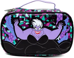 Disney Vegan Leather Travel Cosmetic Bag, Make-Up Bag for Women, The Little Mermaid Ursula Pose Applique Stained Glass Print, Vegan Leather