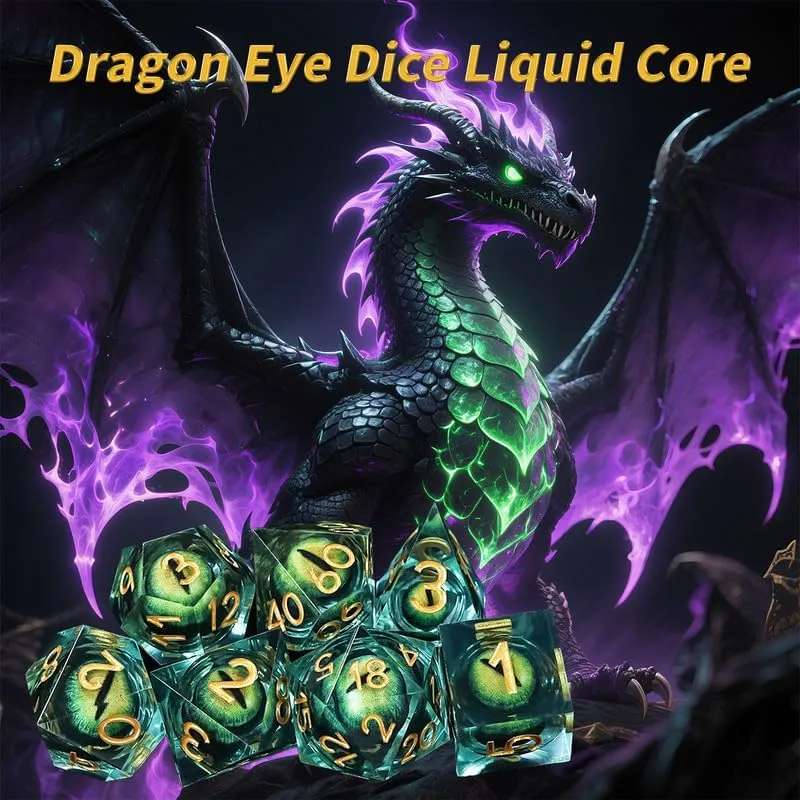 DND Dice Dragon Eye Resin Dice Set Liquid Core Polyhedral RPG DND Dice Set with Gift Box, Dungeons and Dragons D&d Dice for Role Playing Table Game D20 D12 D10 D8 D6 D4