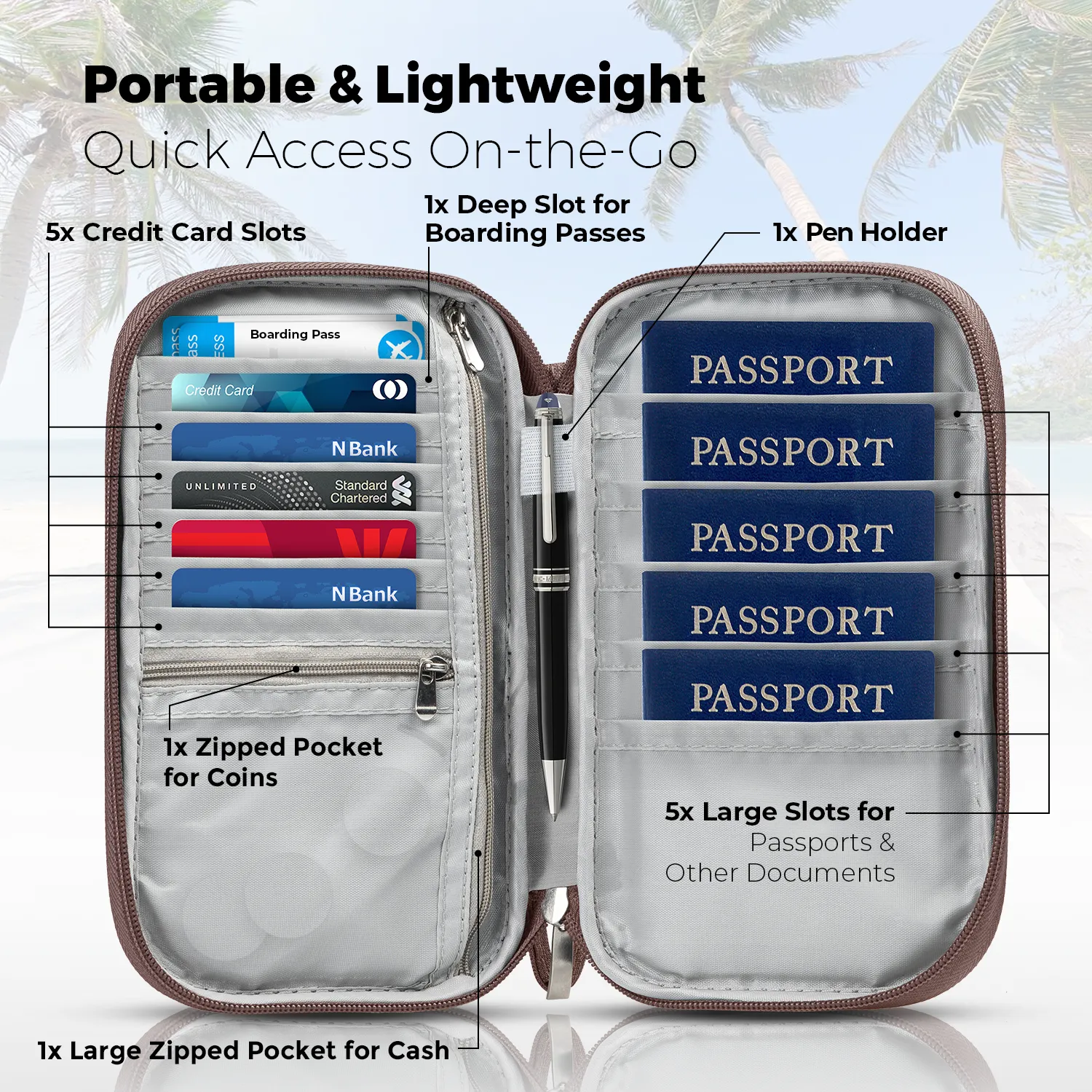 Document Organizer & Wallet (with RFID Blocker) - Coffee with Milk Brown
