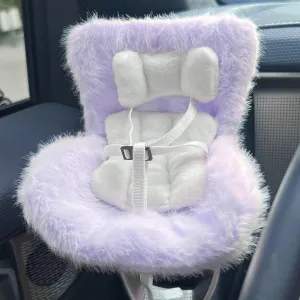 Doll Car Seat with Soft Furry Cushion for 10-17cm Dolls, Clips onto Car Air Vent, Cute Doll Chair for Desktop Display, Fashionable Car Decoration Accessories (Purple)