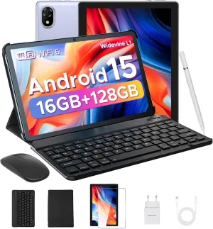 DOOGEE U10 10 inch Tablet with Keyboard, Android 15 Tablet 16GB 128GB/2TB Expand, 2.0GHz Quad Core Gaming Tablets,5060mAh,1280x800 IPS HD Touchscreen,WiFi 6,Dual Camera,BT5.0,Widevine L1,Purple