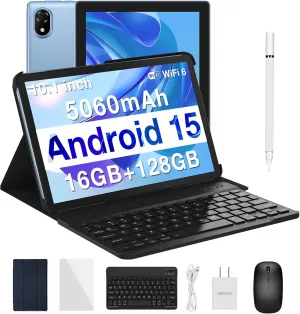 DOOGEE U10(2025) 10 inch Tablet with Keyboard, Android 15 Tablet 16GB 128GB/2TB Expand, 2.0GHz Quad Core Gaming Tablets,5060mAh,1280x800 IPS HD Touchscreen,WiFi 6,Dual Camera,BT5.0,Widevine L1,Blue