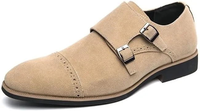 Double Buckle Dress Shoes for Men Business Casual Shoes Suede Leather Shoes Plus Size for Men Wedding Formal Shoes