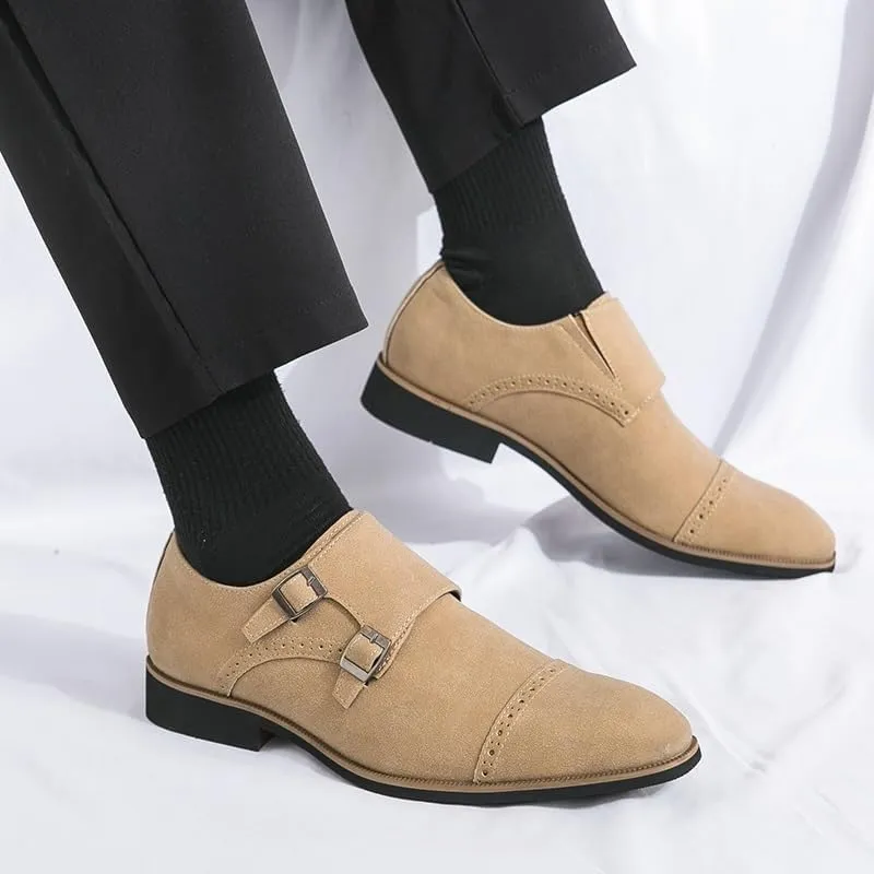 Double Buckle Dress Shoes for Men Business Casual Shoes Suede Leather Shoes Plus Size for Men Wedding Formal Shoes
