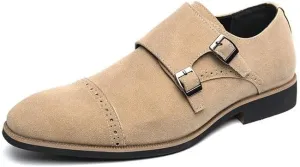 Double Buckle Dress Shoes for Men Business Casual Shoes Suede Leather Shoes Plus Size for Men Wedding Formal Shoes