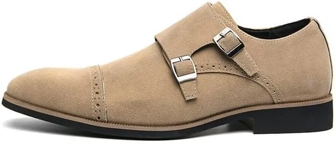 Double Buckle Dress Shoes for Men Business Casual Shoes Suede Leather Shoes Plus Size for Men Wedding Formal Shoes