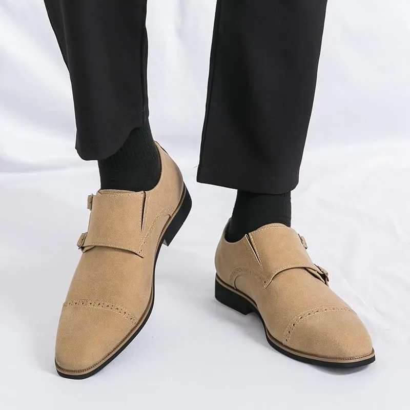 Double Buckle Dress Shoes for Men Business Casual Shoes Suede Leather Shoes Plus Size for Men Wedding Formal Shoes