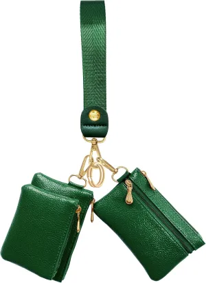 Dual Pouch Wristlet Wallet for Women, Mini Zip Around Wristlet Portable Keychain Wallet Detachable Small Change Purse Coin Pocket