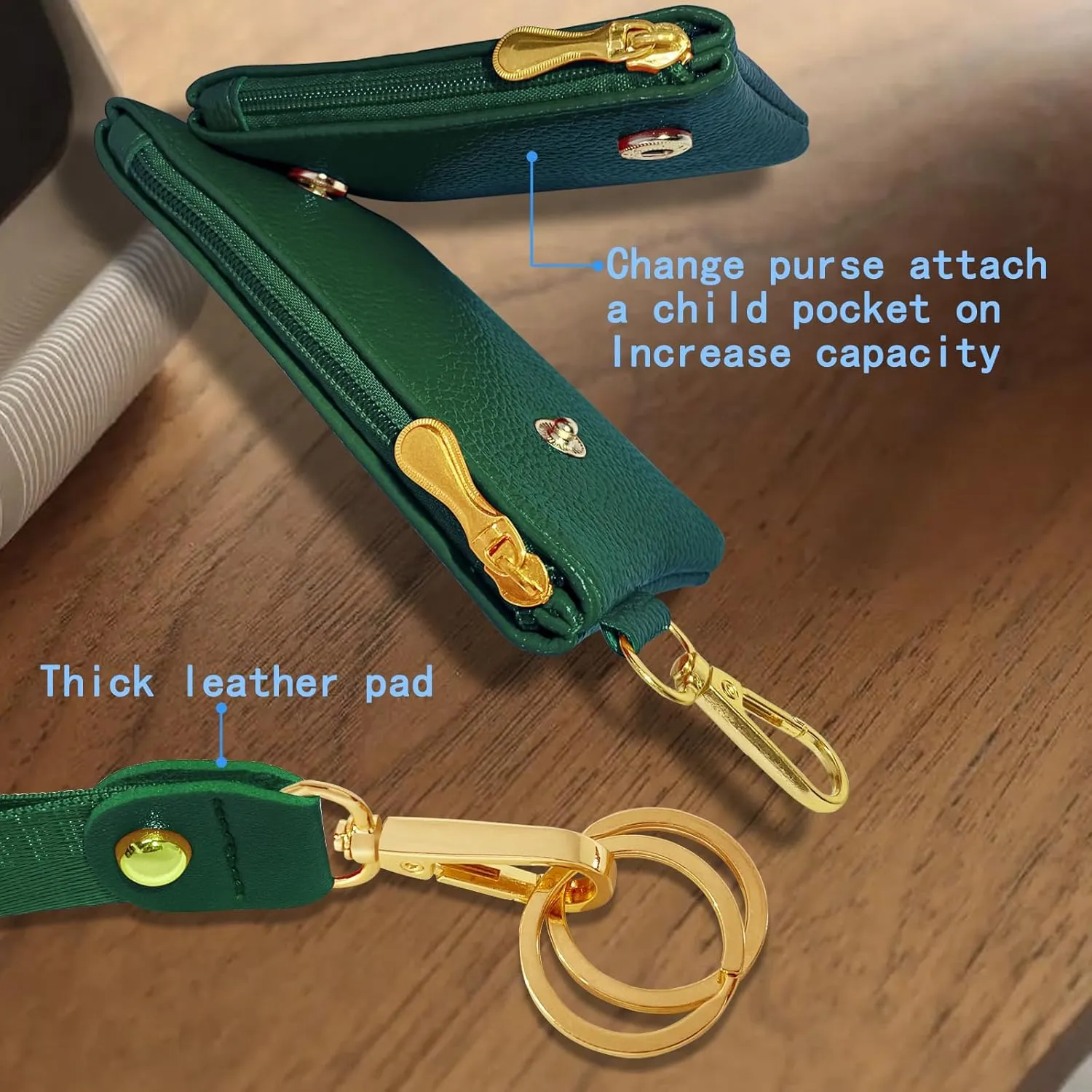 Dual Pouch Wristlet Wallet for Women, Mini Zip Around Wristlet Portable Keychain Wallet Detachable Small Change Purse Coin Pocket