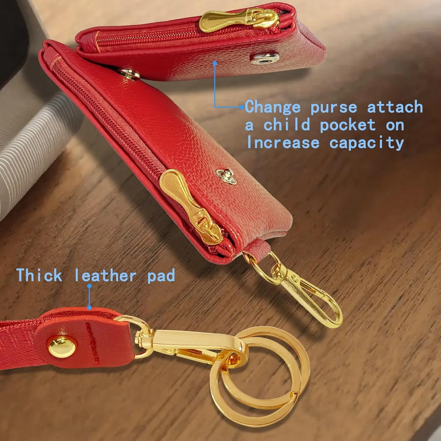 Dual Pouch Wristlet Wallet for Women, Mini Zip Around Wristlet Portable Keychain Wallet Detachable Small Change Purse Coin Pocket