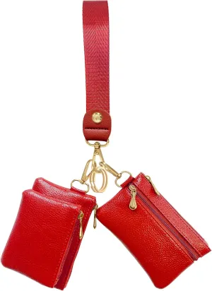 Dual Pouch Wristlet Wallet for Women, Mini Zip Around Wristlet Portable Keychain Wallet Detachable Small Change Purse Coin Pocket