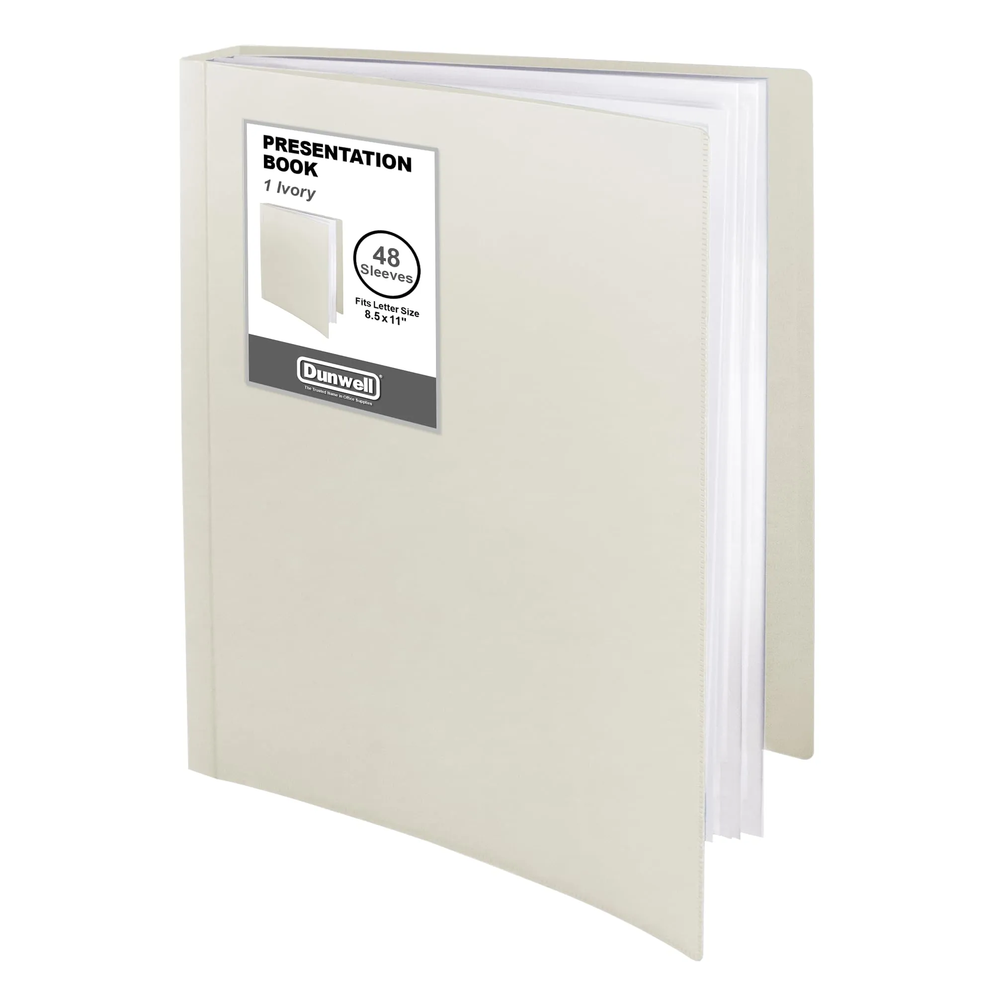Dunwell Binder with Plastic Sleeves 48-Pocket (Ivory) - Presentation Book, 8.5 x 11 Portfolio Folder with Clear Sheet Protectors, Displays 96-Page Documents, Certificates, Important Papers