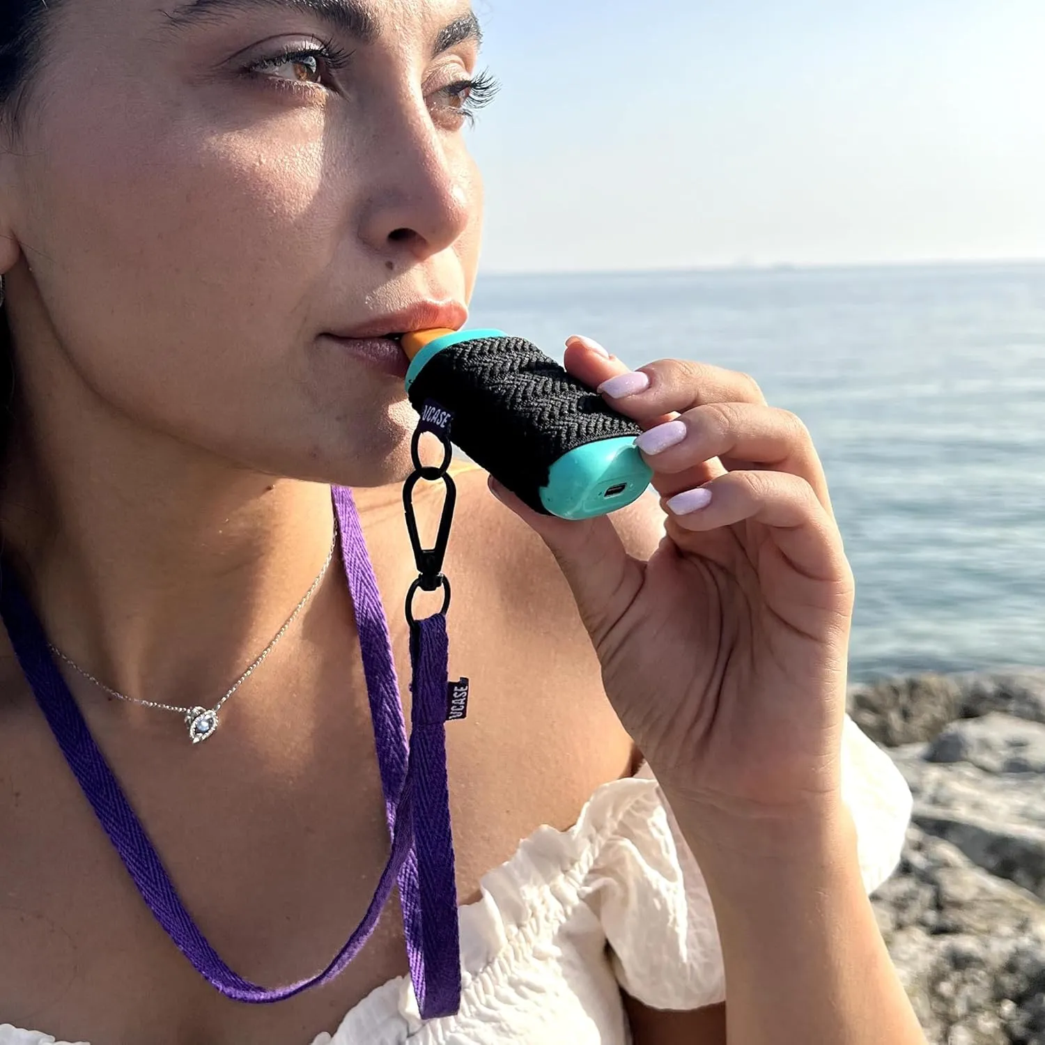 e-device Holder with Lanyard, Comfortable Design for Device and lighters, 3 Device Case Sizes for Perfect Fit, anti-lost Lanyard, Strength Elastic Holder (Ethnic Purple, Large)