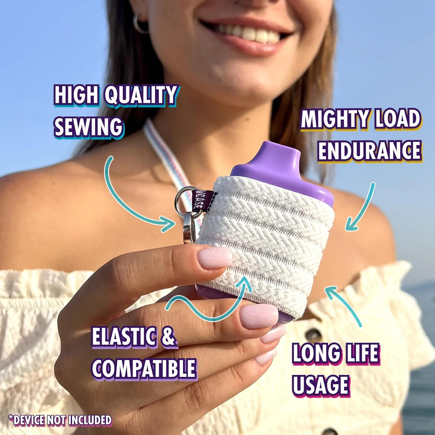 e-device Holder with Lanyard, Comfortable Design for Device and lighters, 3 Device Case Sizes for Perfect Fit, anti-lost Lanyard, Strength Elastic Holder (Ethnic Purple, Large)
