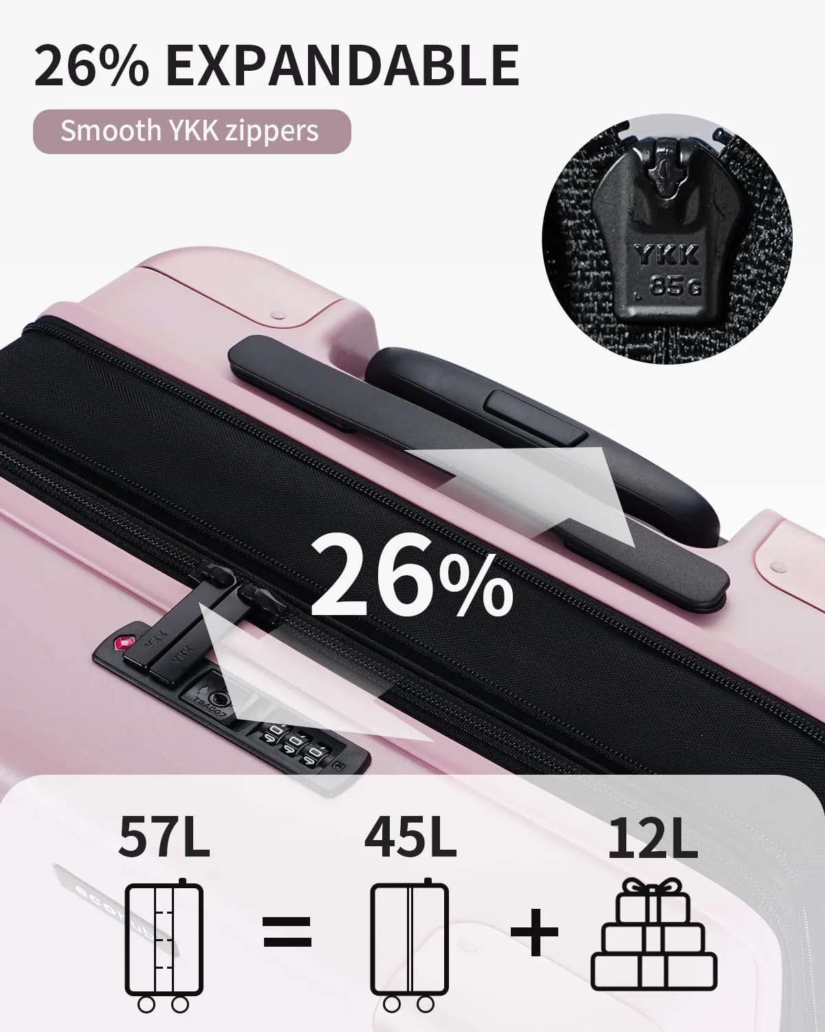 ECOHUB Hardside Expandable Carry On Luggage, 20" Rolling Luggage 22x14x9 Airline Approved with Spinner Wheels & TSA Lock, Lightweight Small Hardshell Travel Suitcase Valises, 20inch Carry-on Pink