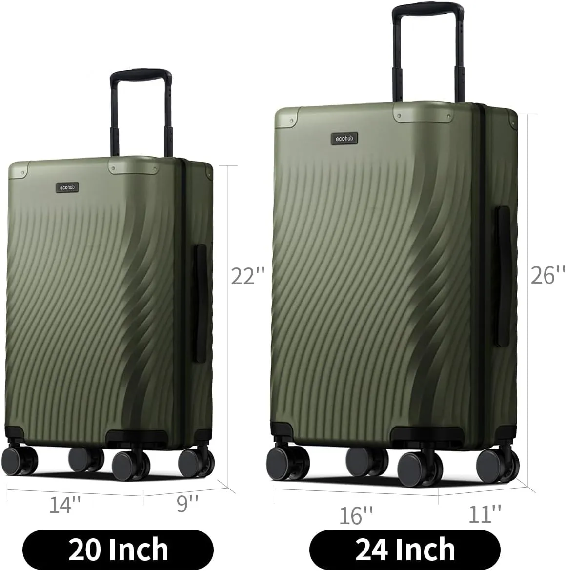 ECOHUB Hardside Expandable Carry On Luggage Sets, Recycled PC 20/24" Rolling Luggage Airline Approved with Spinner Wheels & TSA Lock, Lightweight Hardshell Travel Suitcase, 20 24 inch Carry-on Green