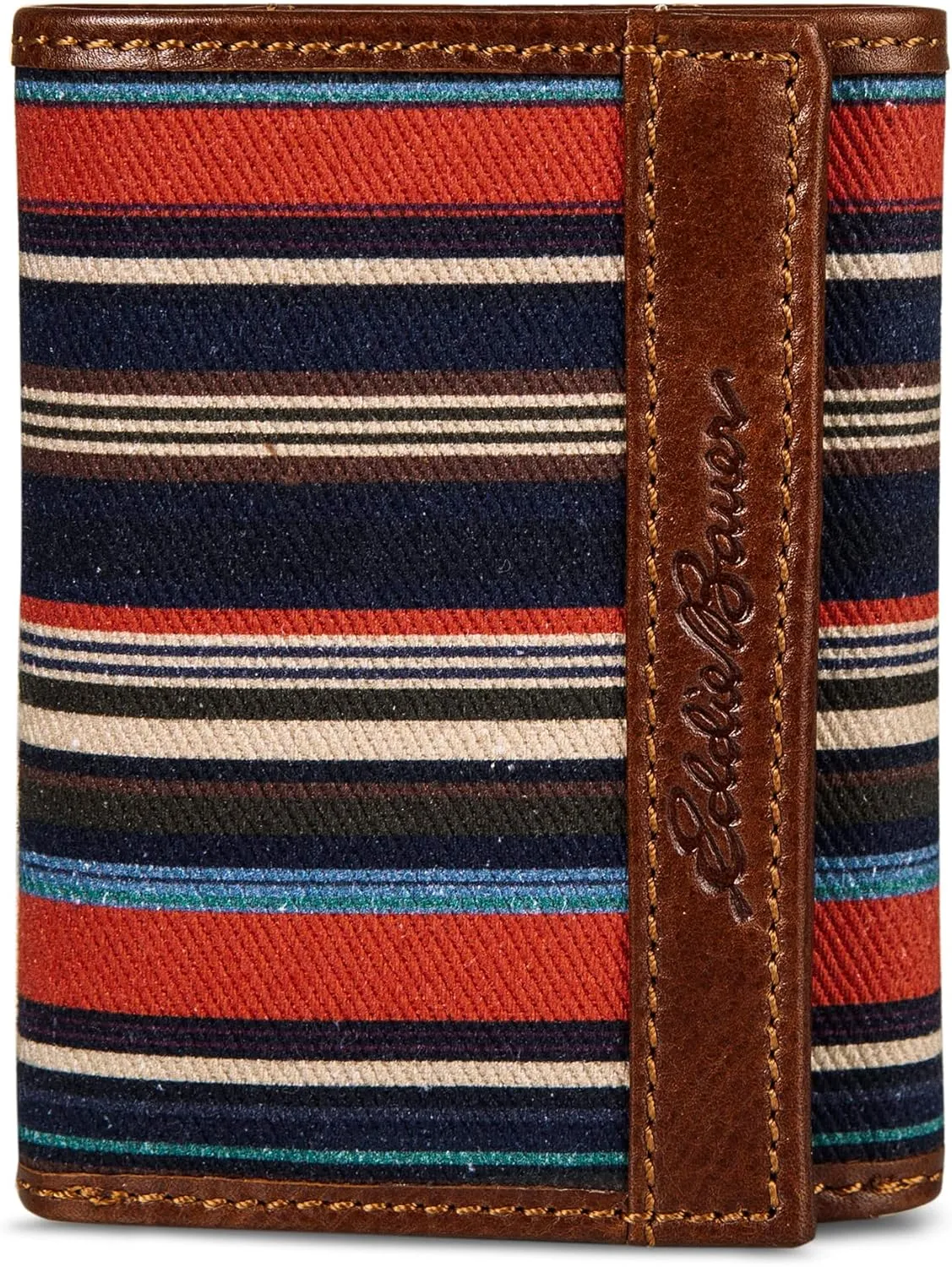 Eddie Bauer Men Pioneer Leather and Printed Cotton Canvas Trifold Wallet (Assorted Graphics)