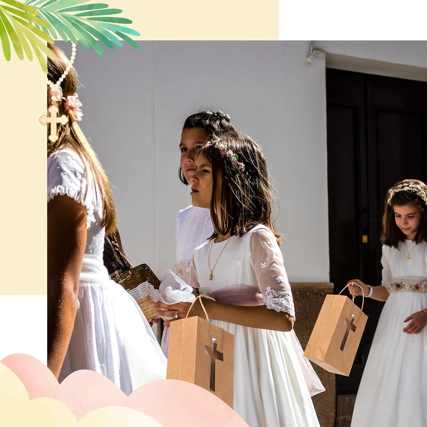 Eersida 24 Pieces First Communion Kraft Gift Bags with Cross Window Bulk Religious Baptism Confirmation Candy Bags Christening First Holy Communion Party Favor for Baby Baptism Wedding Church