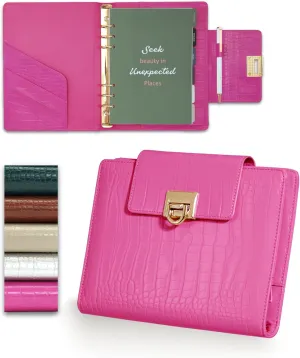 EGOSUNNY Luxury 5.8" x 8.3" Crocodile-Textured Leather A5 Undated Planner Cover with 80 Sheets, Dividers, Metal Ballpoint Pen, Refillable 6-Ring Journal, Birthday and Mother's Day Gift